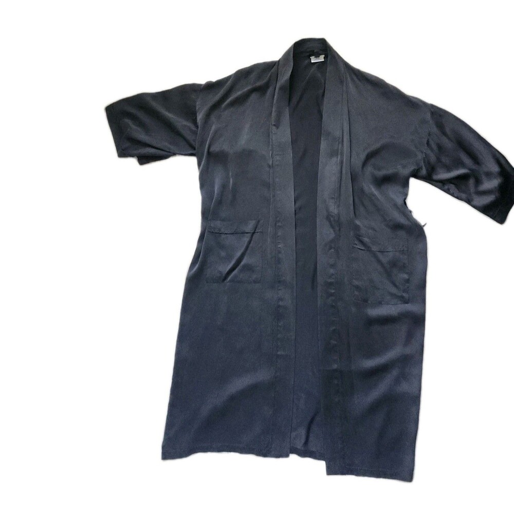 DreamSacks 100% Silk Kimono Robe Unisex Adult S/M Black Open Front Pocket EUC